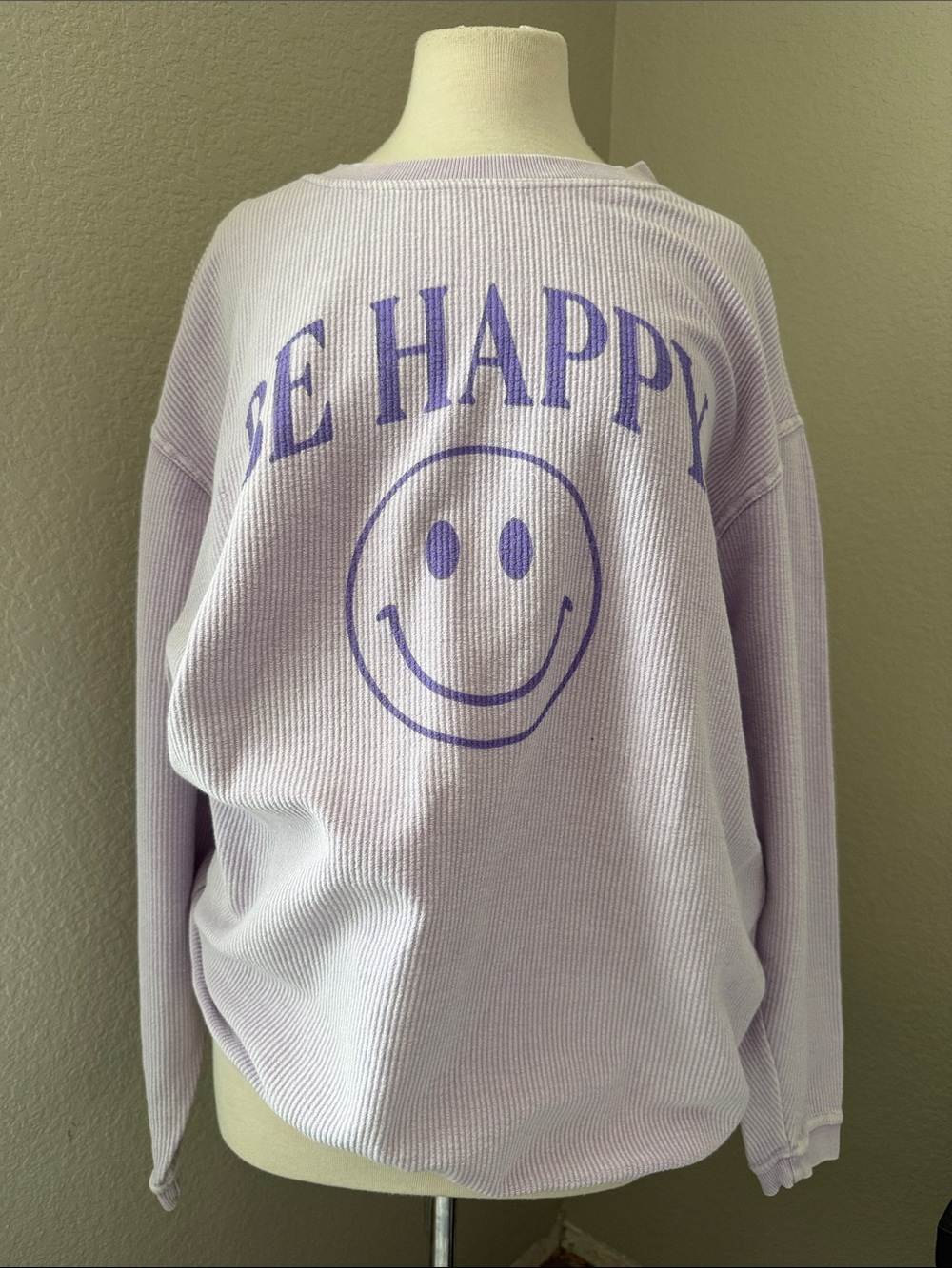 Be Happy Lavender Graphic Women's Sweater